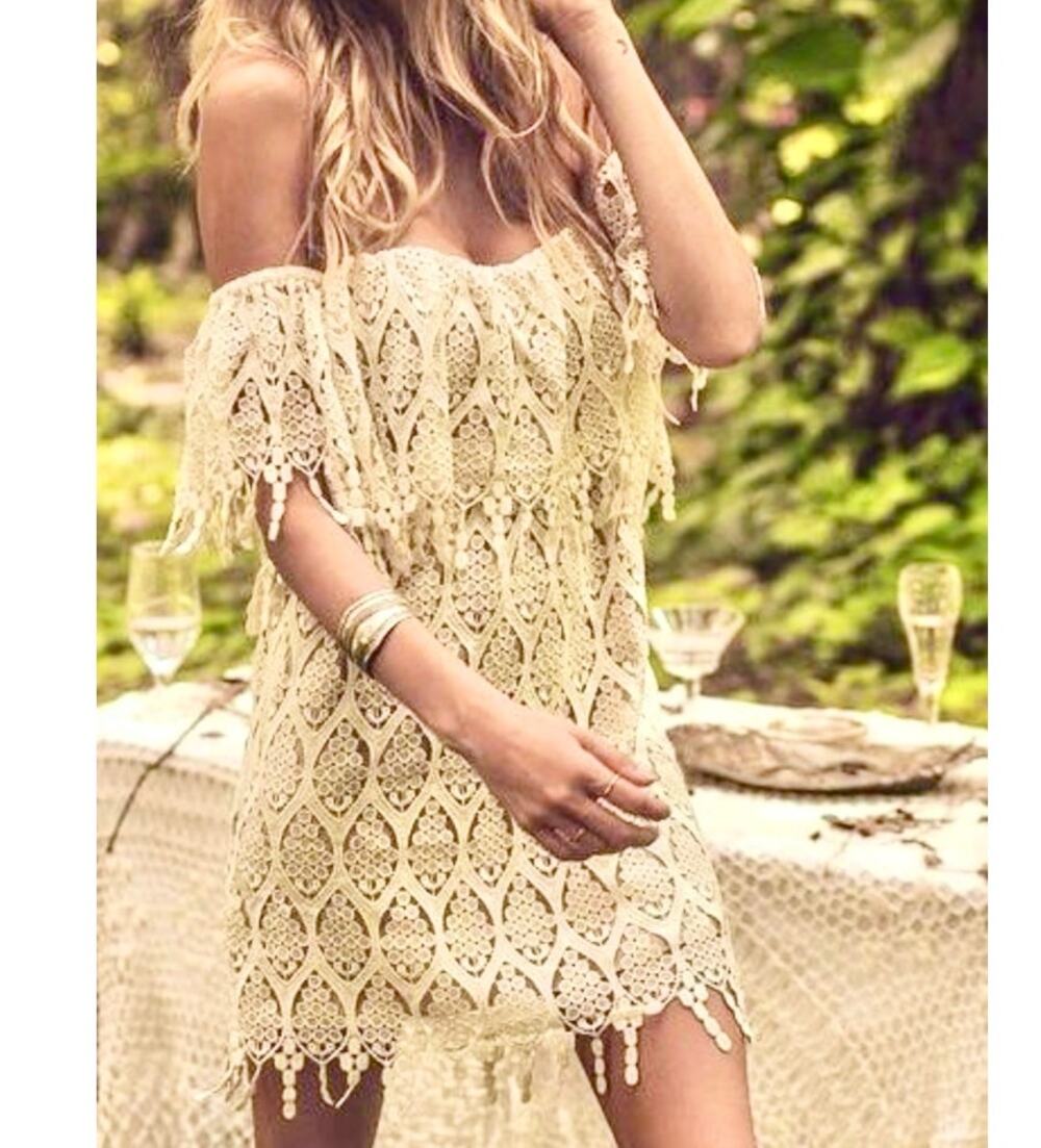 Stonecold Fox crochet mini dress cream XS party Bridal party boho coquette